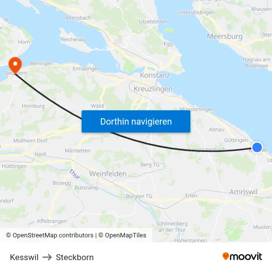 Kesswil to Steckborn map