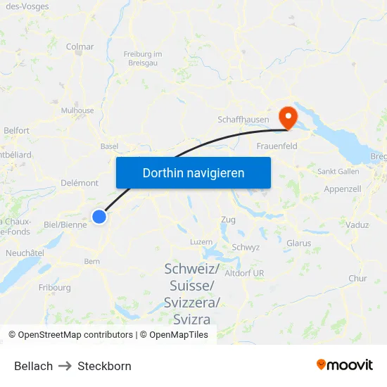 Bellach to Steckborn map