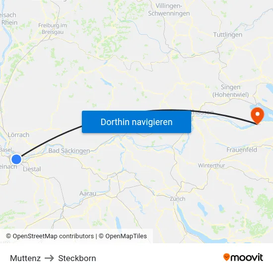 Muttenz to Steckborn map