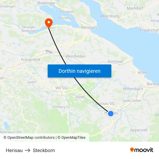 Herisau to Steckborn map
