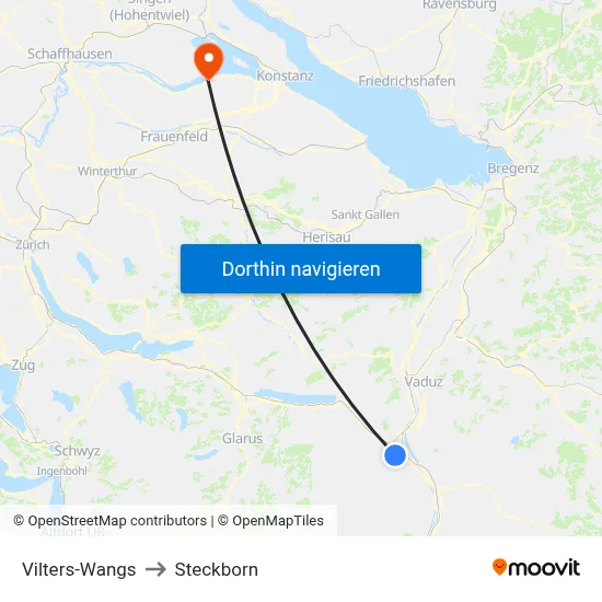 Vilters-Wangs to Steckborn map