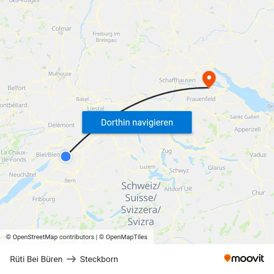 Rüti Bei Büren to Steckborn map