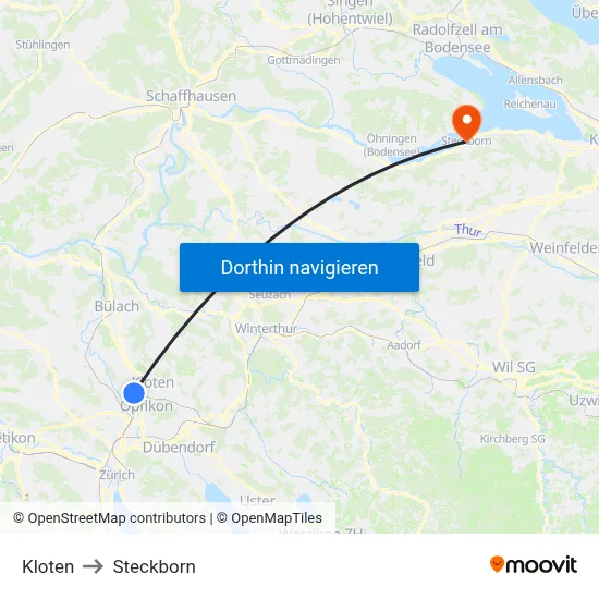 Kloten to Steckborn map