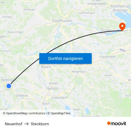 Neuenhof to Steckborn map