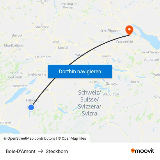 Bois-D’Amont to Steckborn map