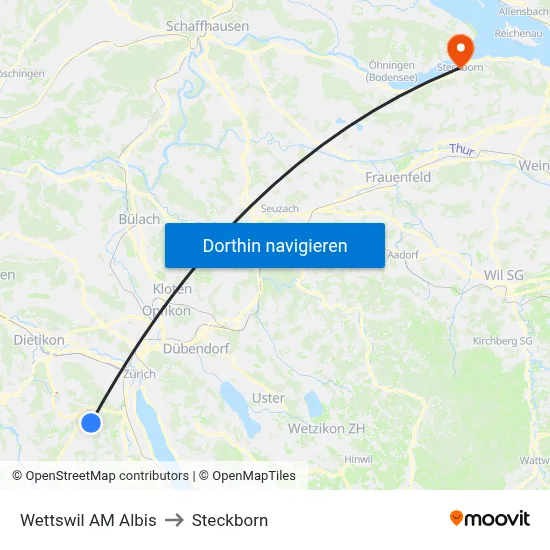 Wettswil AM Albis to Steckborn map