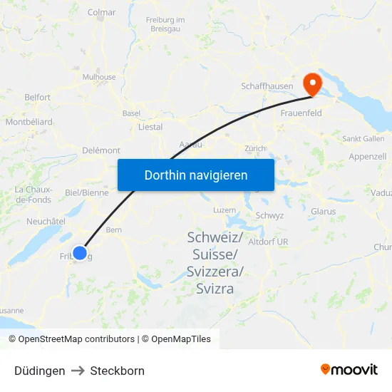 Düdingen to Steckborn map