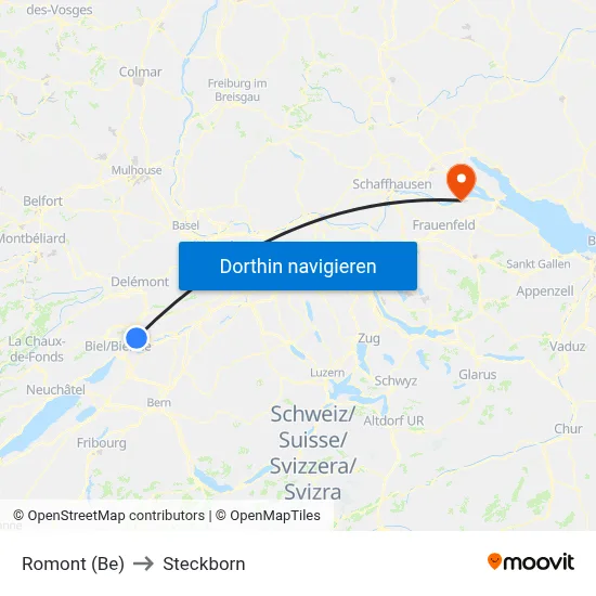 Romont (Be) to Steckborn map