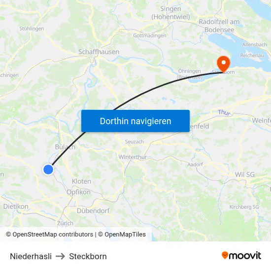 Niederhasli to Steckborn map