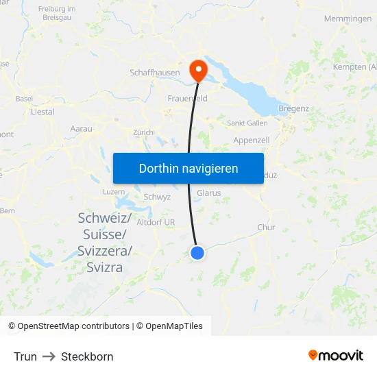 Trun to Steckborn map