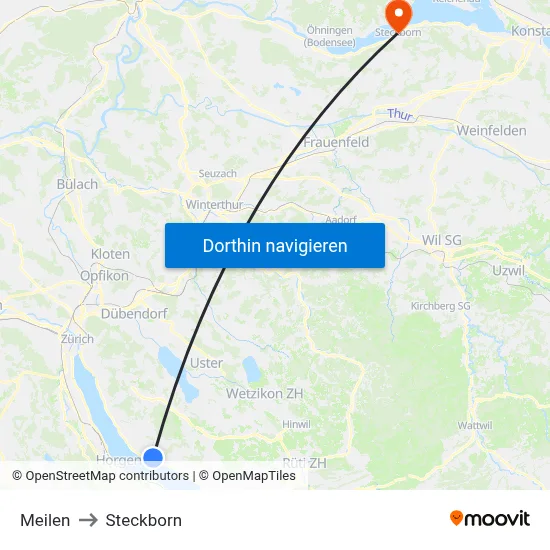 Meilen to Steckborn map