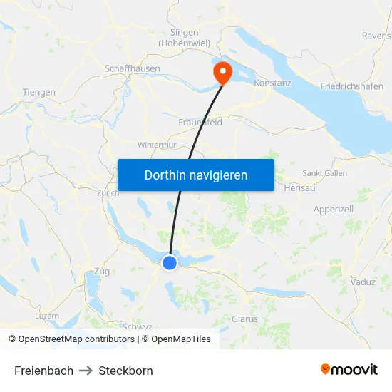 Freienbach to Steckborn map
