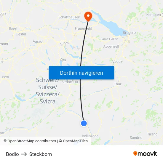 Bodio to Steckborn map