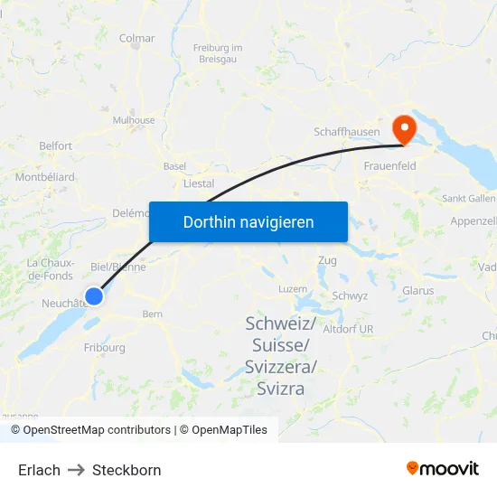 Erlach to Steckborn map