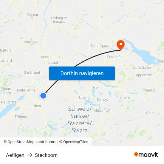 Aefligen to Steckborn map