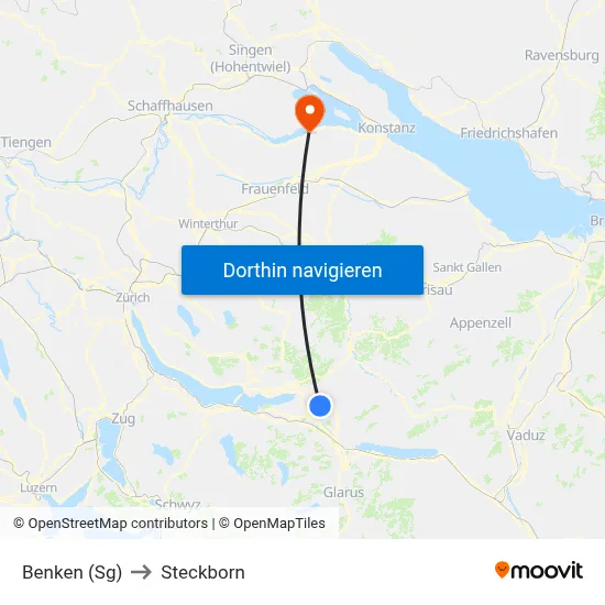 Benken (Sg) to Steckborn map