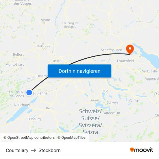 Courtelary to Steckborn map