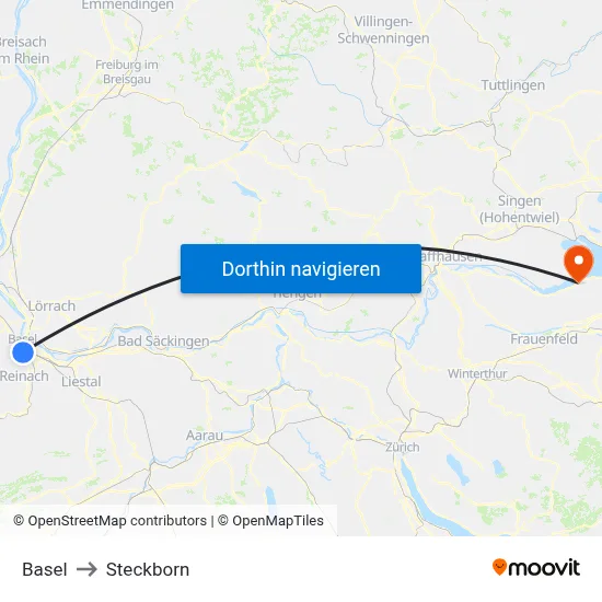 Basel to Steckborn map