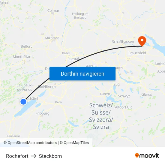 Rochefort to Steckborn map