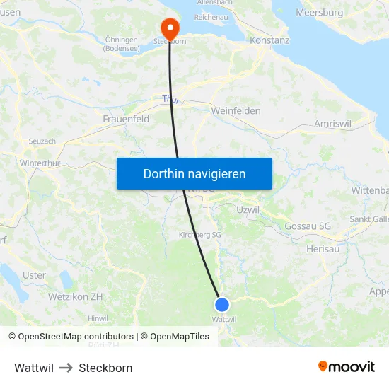 Wattwil to Steckborn map