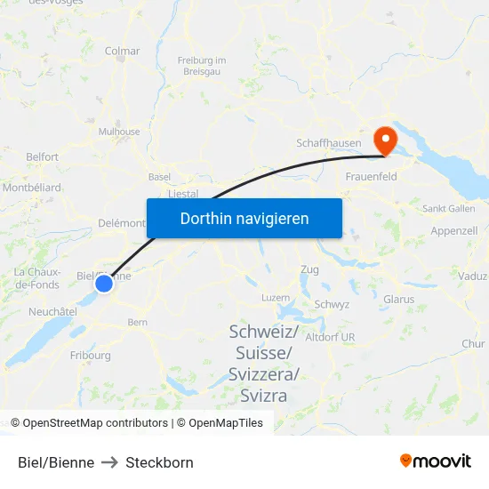 Biel/Bienne to Steckborn map