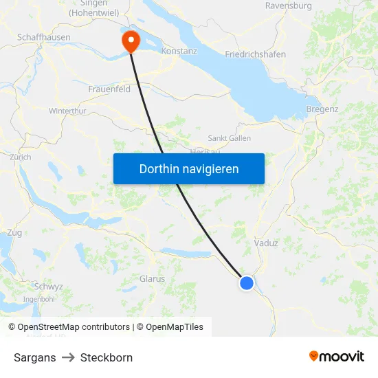 Sargans to Steckborn map