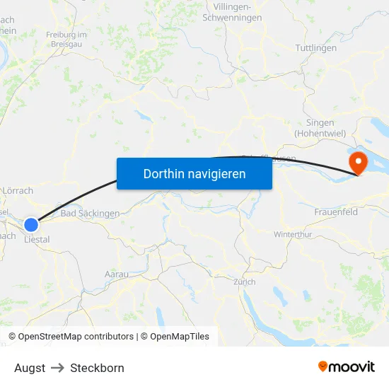 Augst to Steckborn map