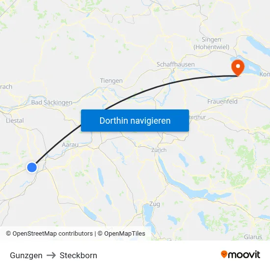 Gunzgen to Steckborn map