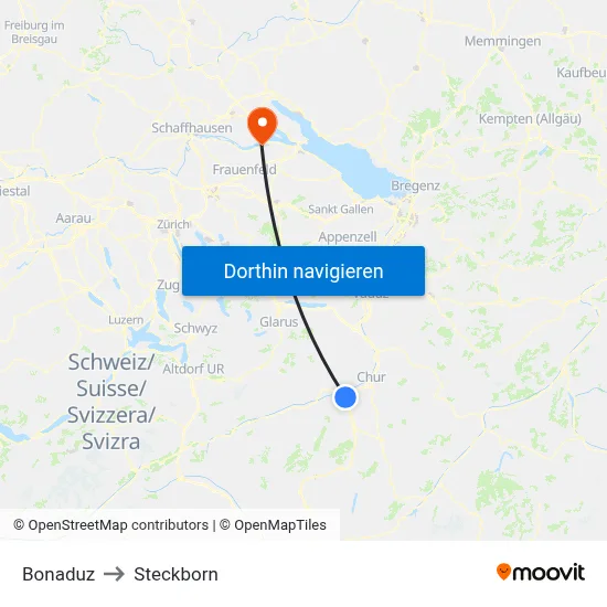 Bonaduz to Steckborn map