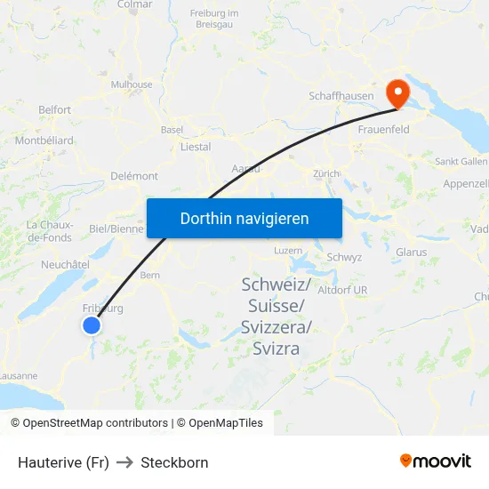 Hauterive (Fr) to Steckborn map
