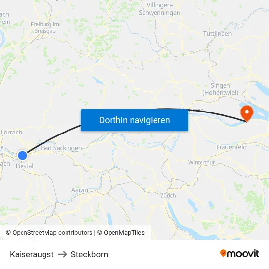 Kaiseraugst to Steckborn map