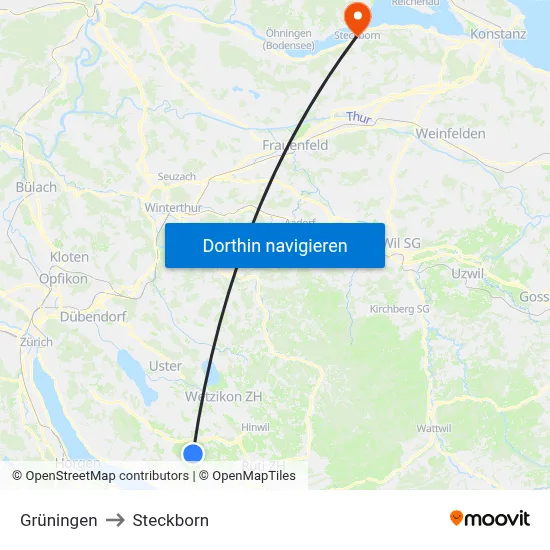 Grüningen to Steckborn map