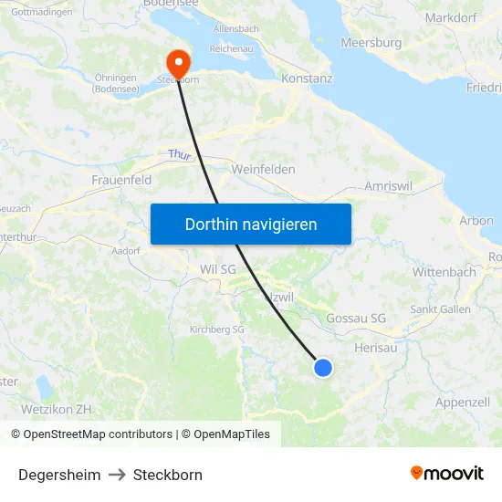 Degersheim to Steckborn map