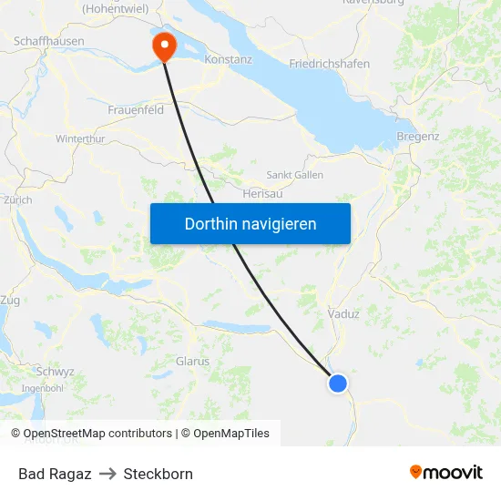 Bad Ragaz to Steckborn map