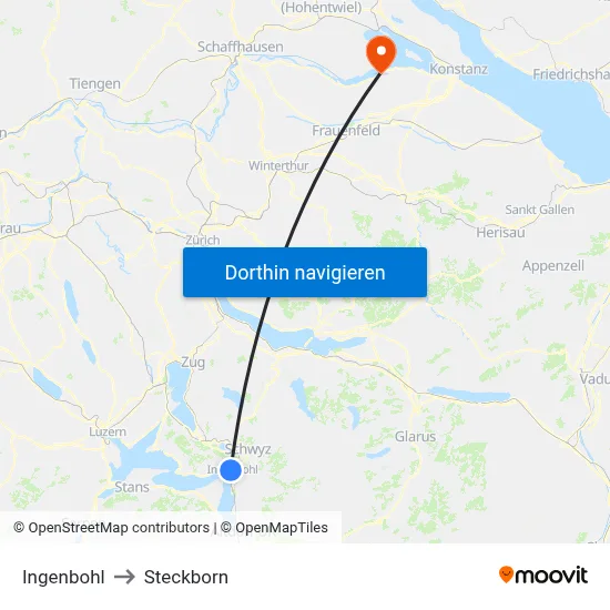 Ingenbohl to Steckborn map