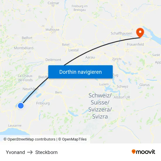 Yvonand to Steckborn map
