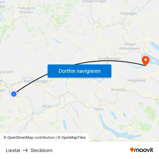 Liestal to Steckborn map