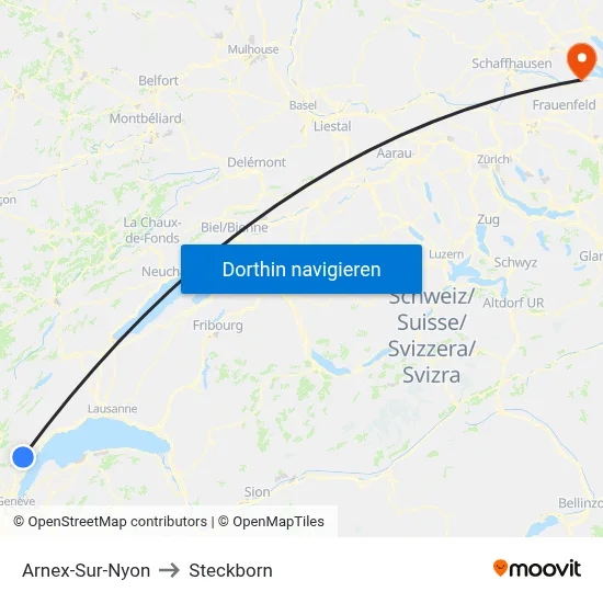 Arnex-Sur-Nyon to Steckborn map