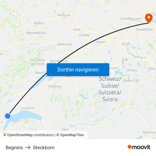 Begnins to Steckborn map