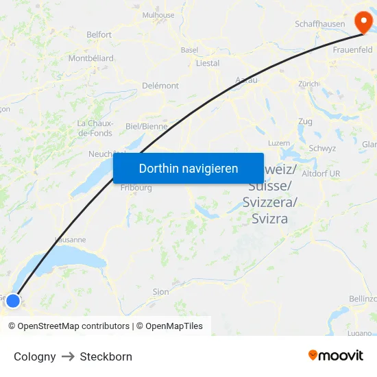 Cologny to Steckborn map