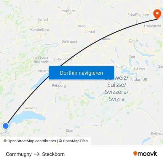 Commugny to Steckborn map