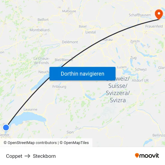 Coppet to Steckborn map