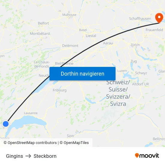 Gingins to Steckborn map