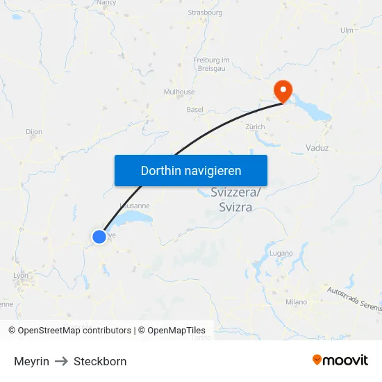 Meyrin to Steckborn map