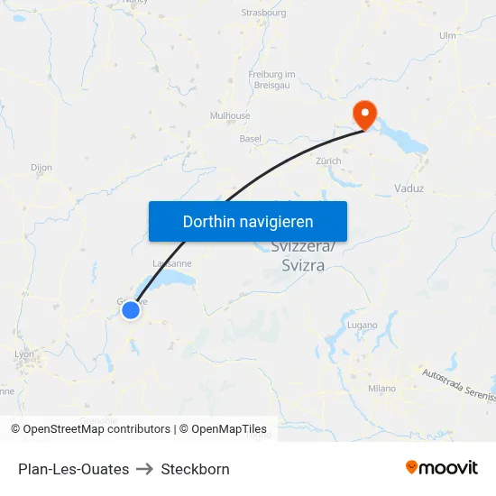 Plan-Les-Ouates to Steckborn map