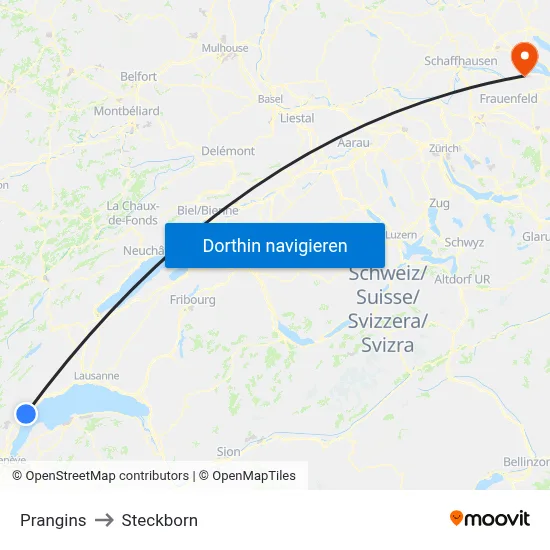 Prangins to Steckborn map