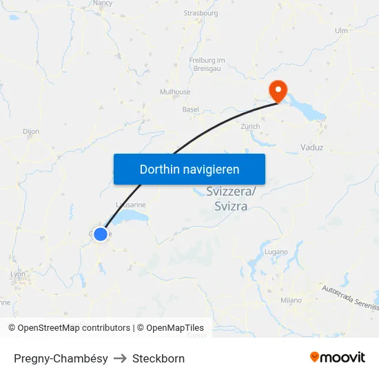 Pregny-Chambésy to Steckborn map