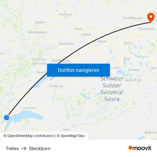 Trélex to Steckborn map