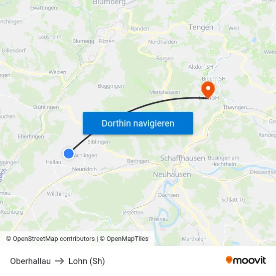 Oberhallau to Lohn (Sh) map
