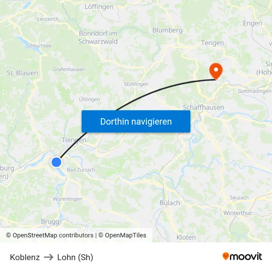 Koblenz to Lohn (Sh) map